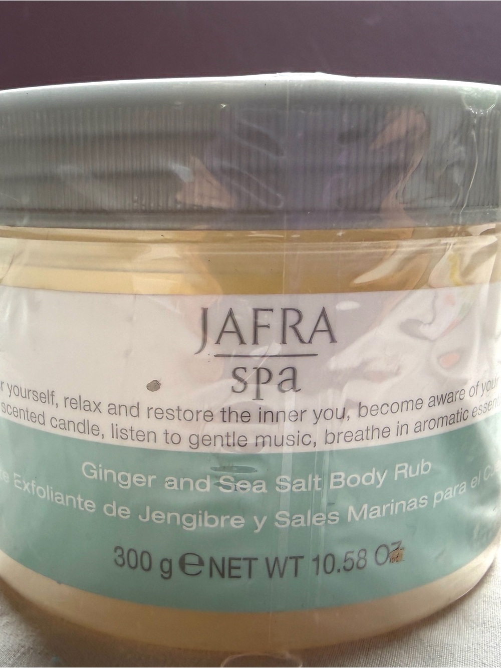 JAFRA Spa Ginger and Sea Salt Body Rub - Aqua Lid & Aqua Label